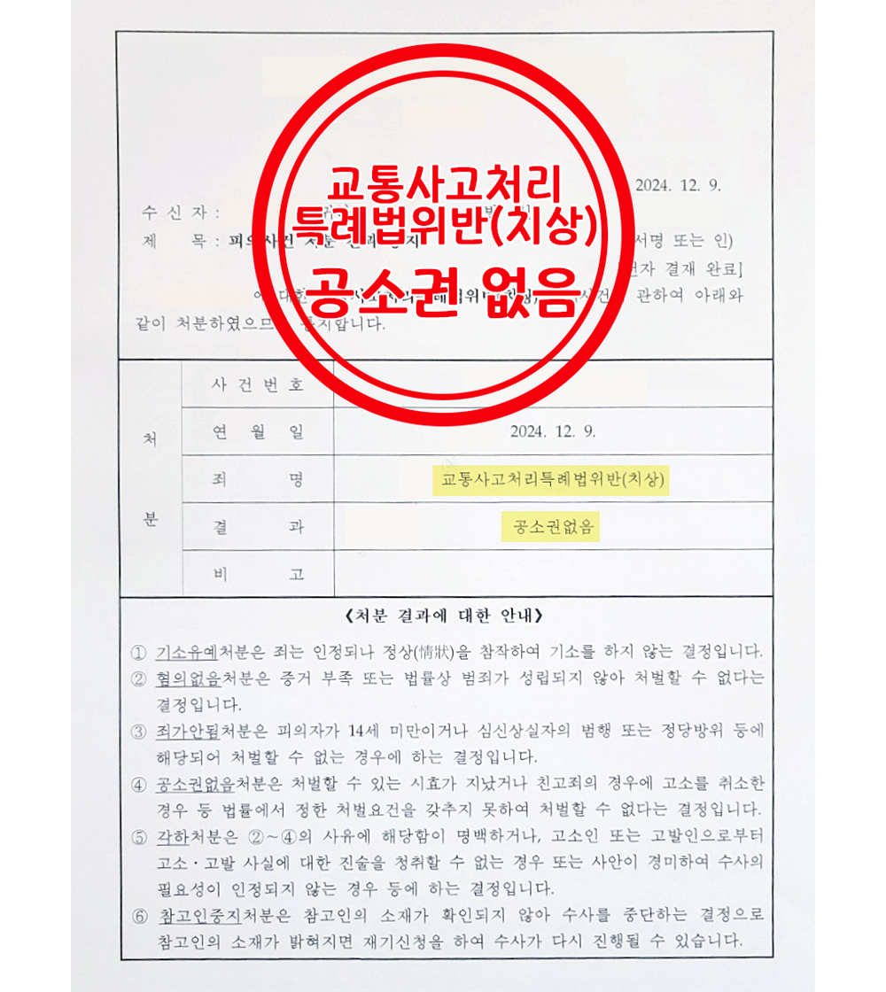 교통사고처리특례법위반(치상) 공소권 없음 판결