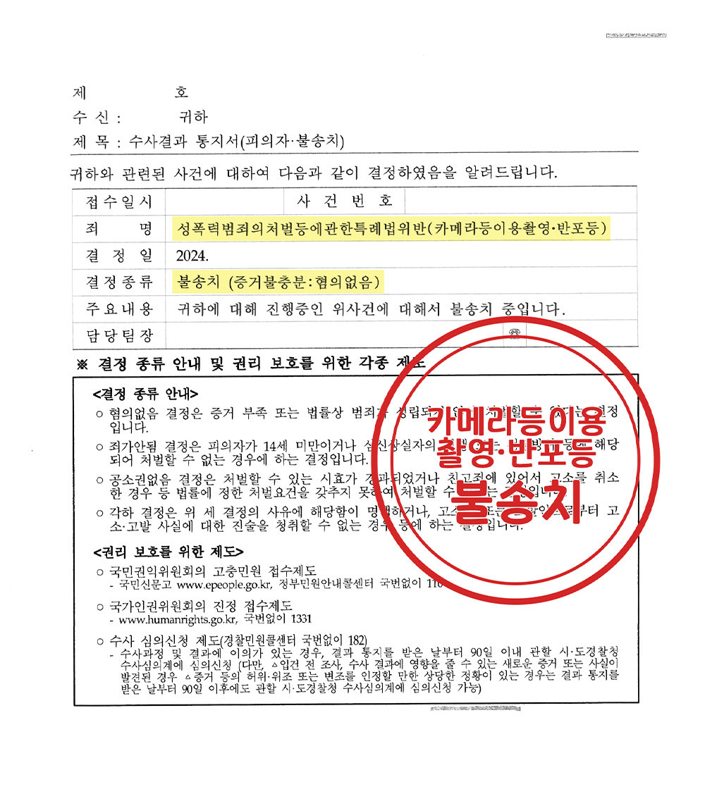 카메라등이용촬영죄 혐의없음 불송치 결정