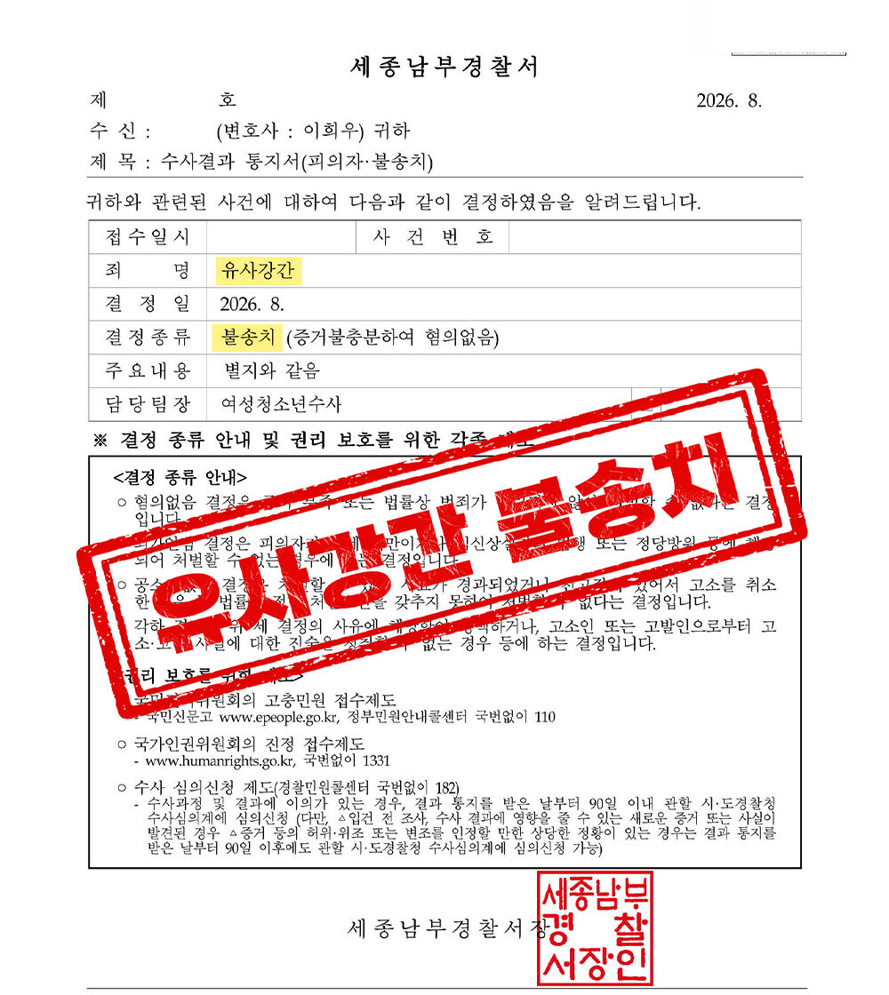 카카오톡 오픈채팅 강제추행 고소, 경찰 불송치 성공사례